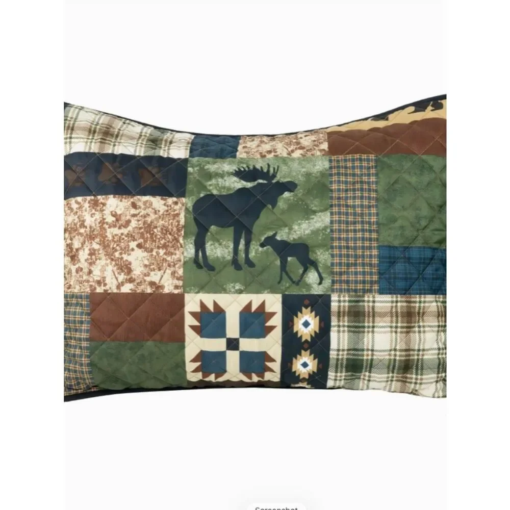 Log Cabin Theme King Quilt Set Lodge Hunter Rustic Deer Bear Buck Country